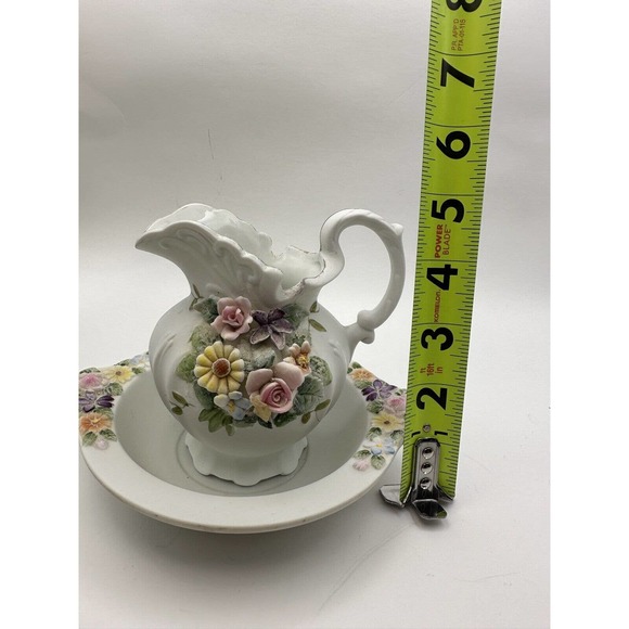 Vintage Lefton China 4.5" Handpainted Creamer/Basin & Decorative Pitcher KW3221 - Picture 10 of 10